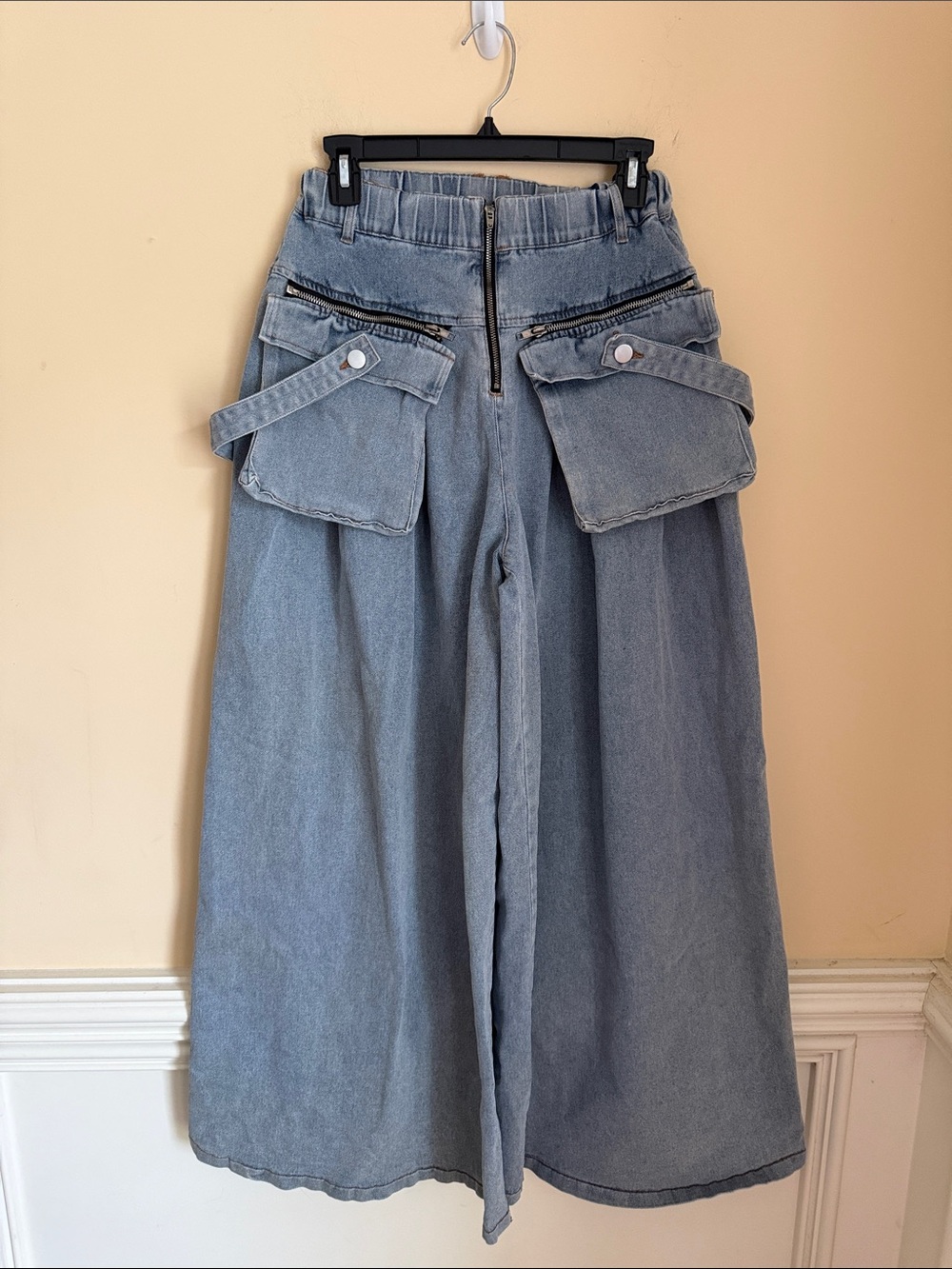 Cherie Wide-Leg High-Rise Denim Skirt-Style Jeans in Light Blue Size Small